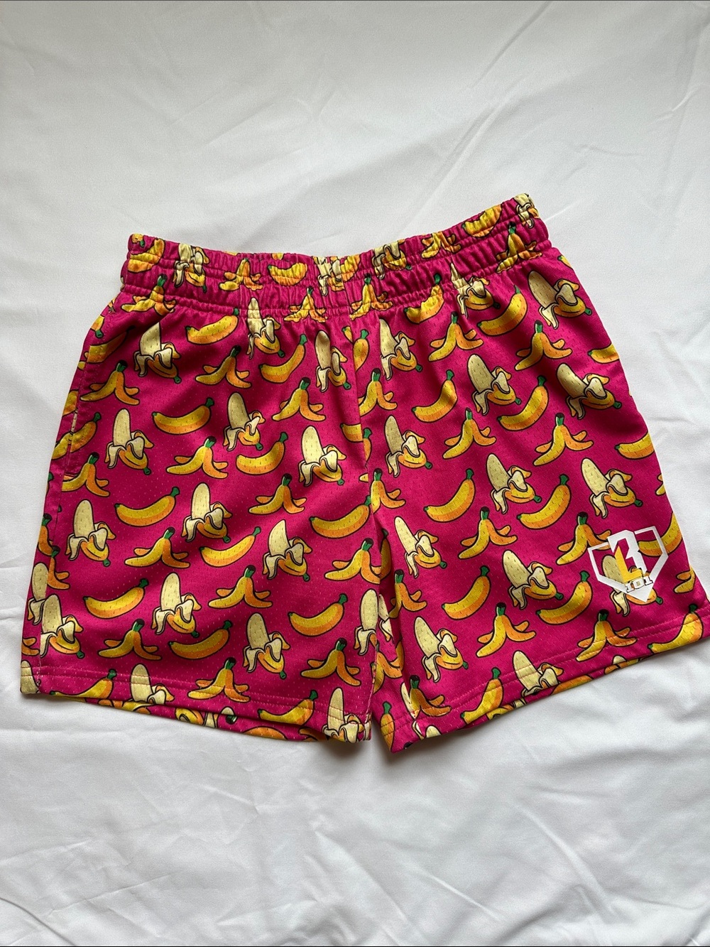 Kids Pink Banana-Print Athletic Shorts